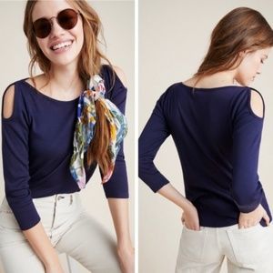 Anthropologie Jane Ribbed Top Navy Sz L